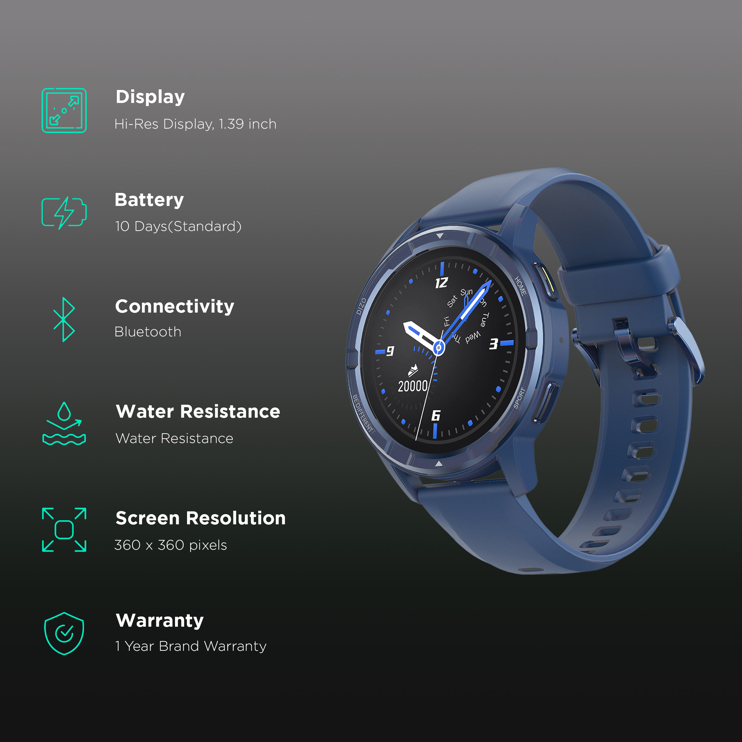 DIZO by realme TechLife Watch R Talk Go Smartwatch with Activity Tracker 35mm Display Water Resistant Thunder Blue Strap